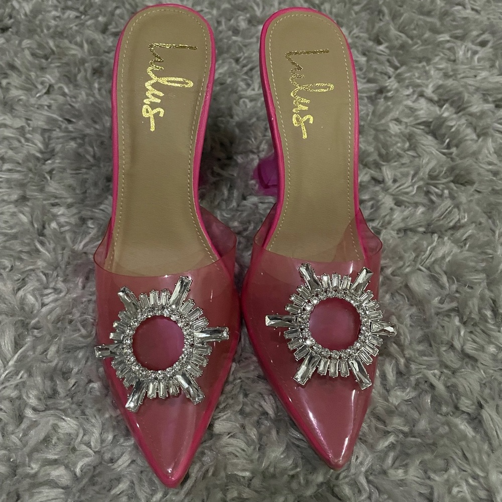 Midnight-L Pink Rhinestone Pointed-Toe Heels